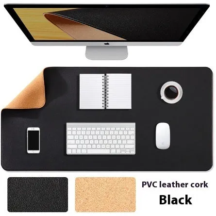 Cork leather thickened PVC mouse pad desk protector in orange on a desk showing mouse and keyboard