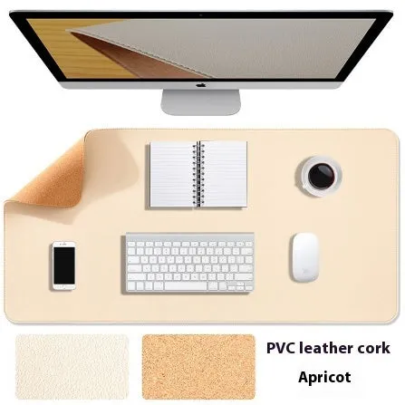 Cork leather thickened PVC mouse pad desk protector in orange on a desk showing mouse and keyboard