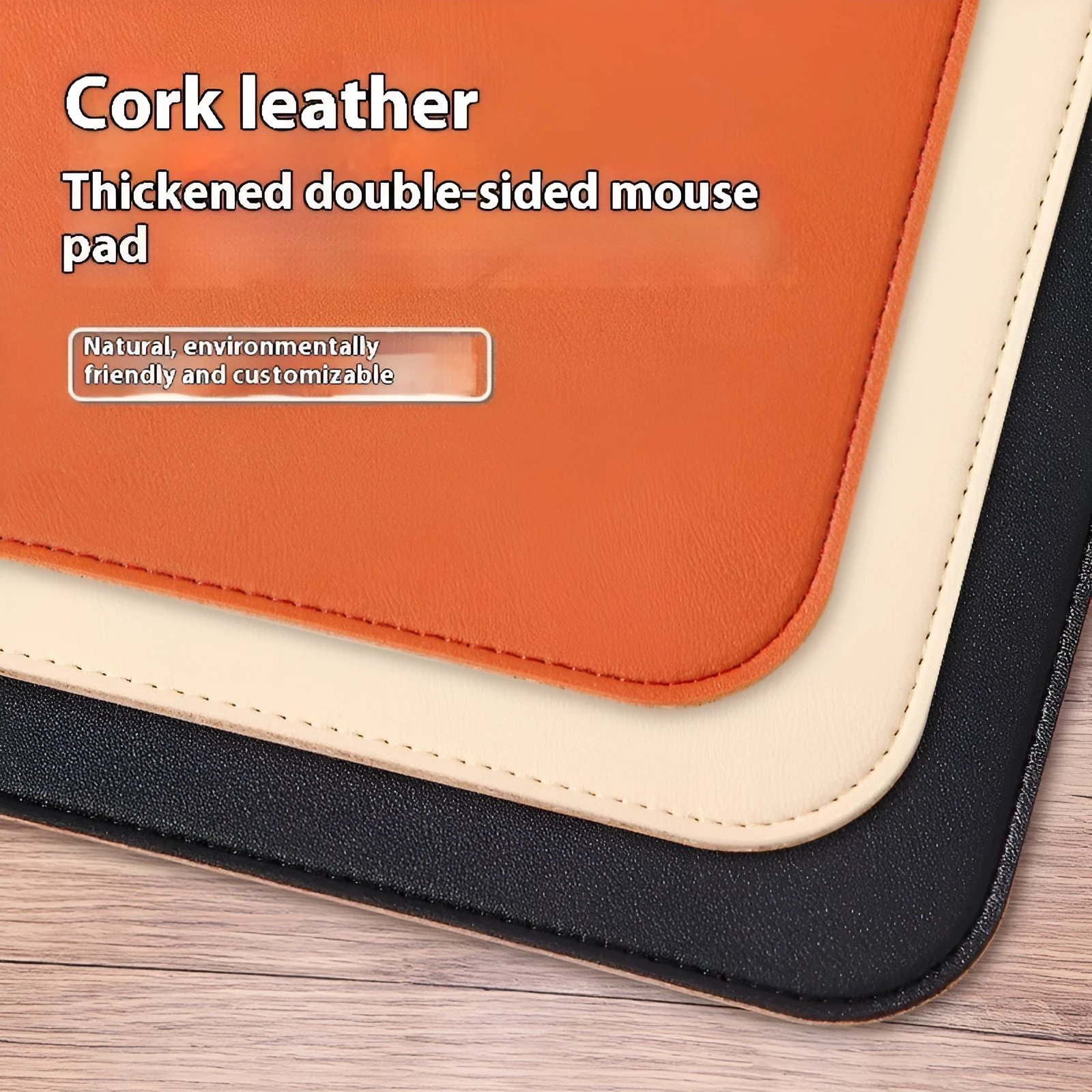 Cork leather thickened PVC mouse pad desk protector in orange on a desk showing mouse and keyboard