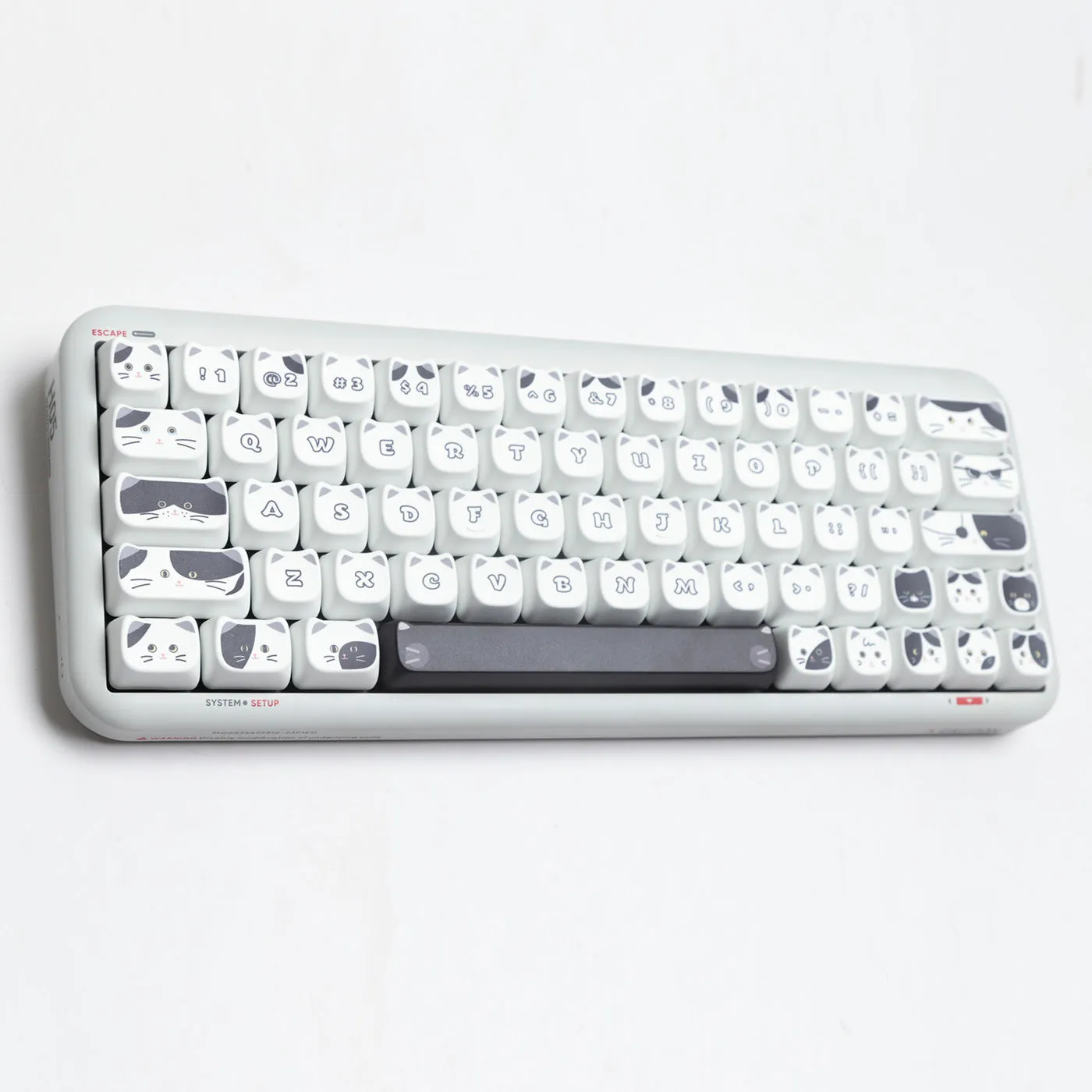 Black and white kitten sublimation key cap set for mechanical keyboards, PBT material, MAO height, full set of 26 key caps