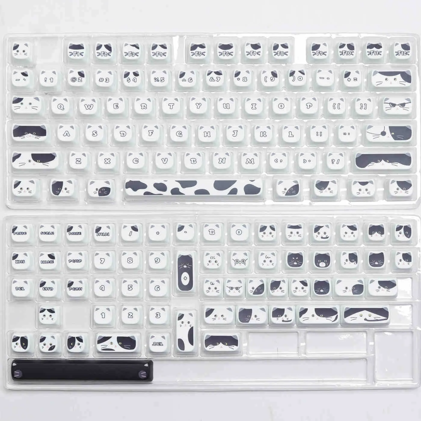 Black and white kitten sublimation key cap set for mechanical keyboards, PBT material, MAO height, full set of 26 key caps