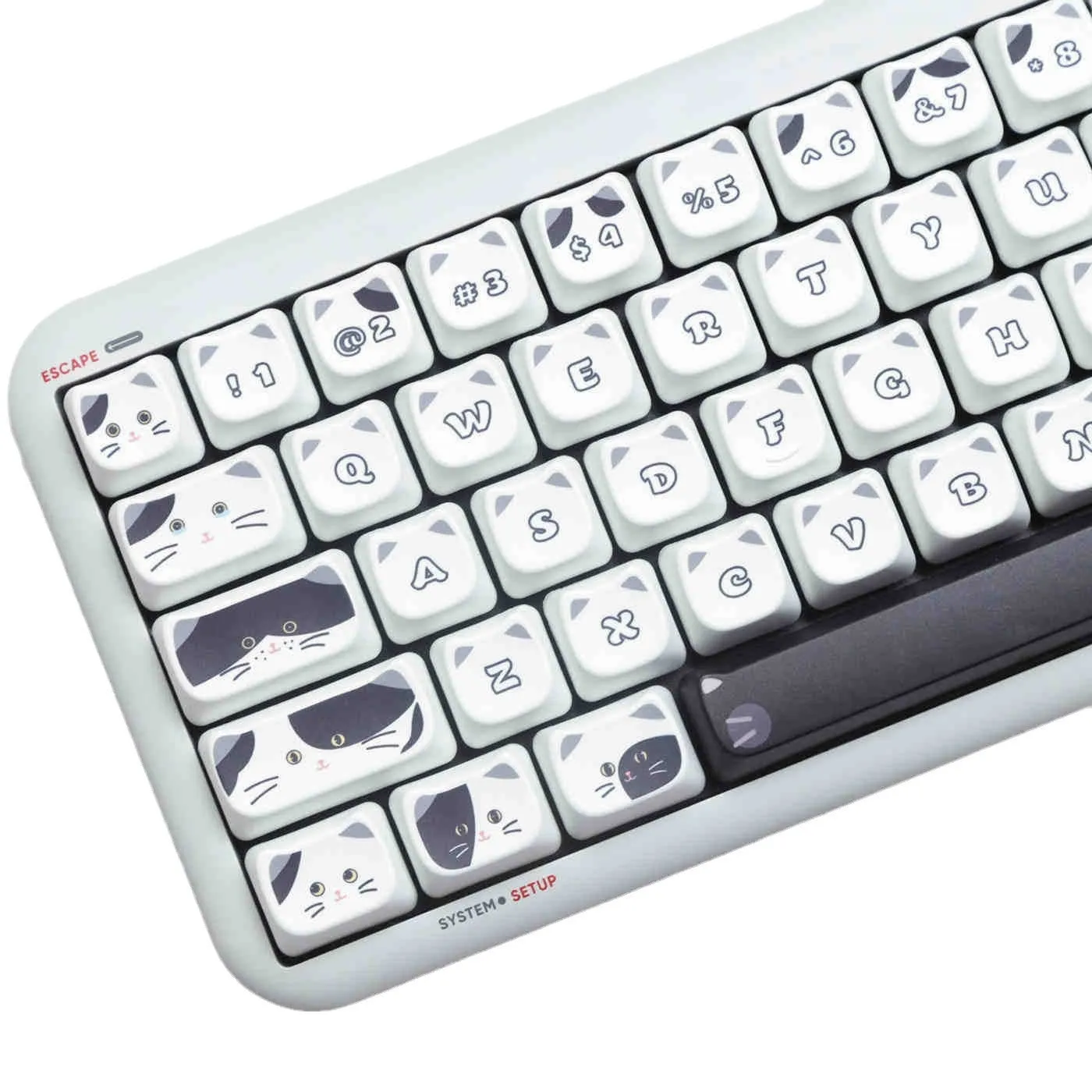 Black and white kitten sublimation key cap set for mechanical keyboards, PBT material, MAO height, full set of 26 key caps