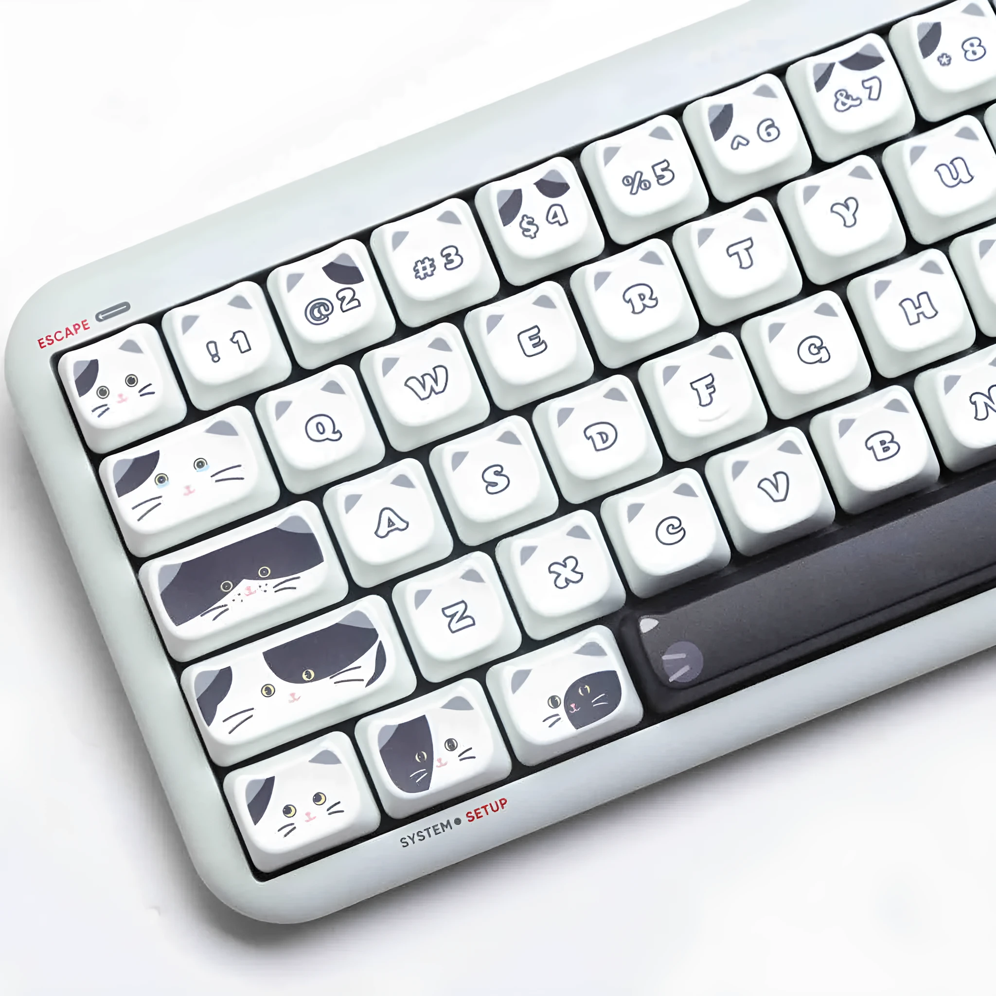 Black and white kitten sublimation key cap set for mechanical keyboards, PBT material, MAO height, full set of 26 key caps