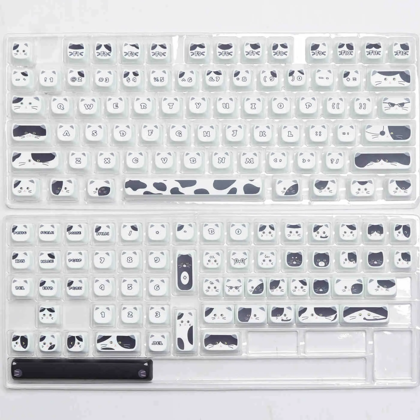 Black and white kitten sublimation key cap set for mechanical keyboards, PBT material, MAO height, full set of 26 key caps