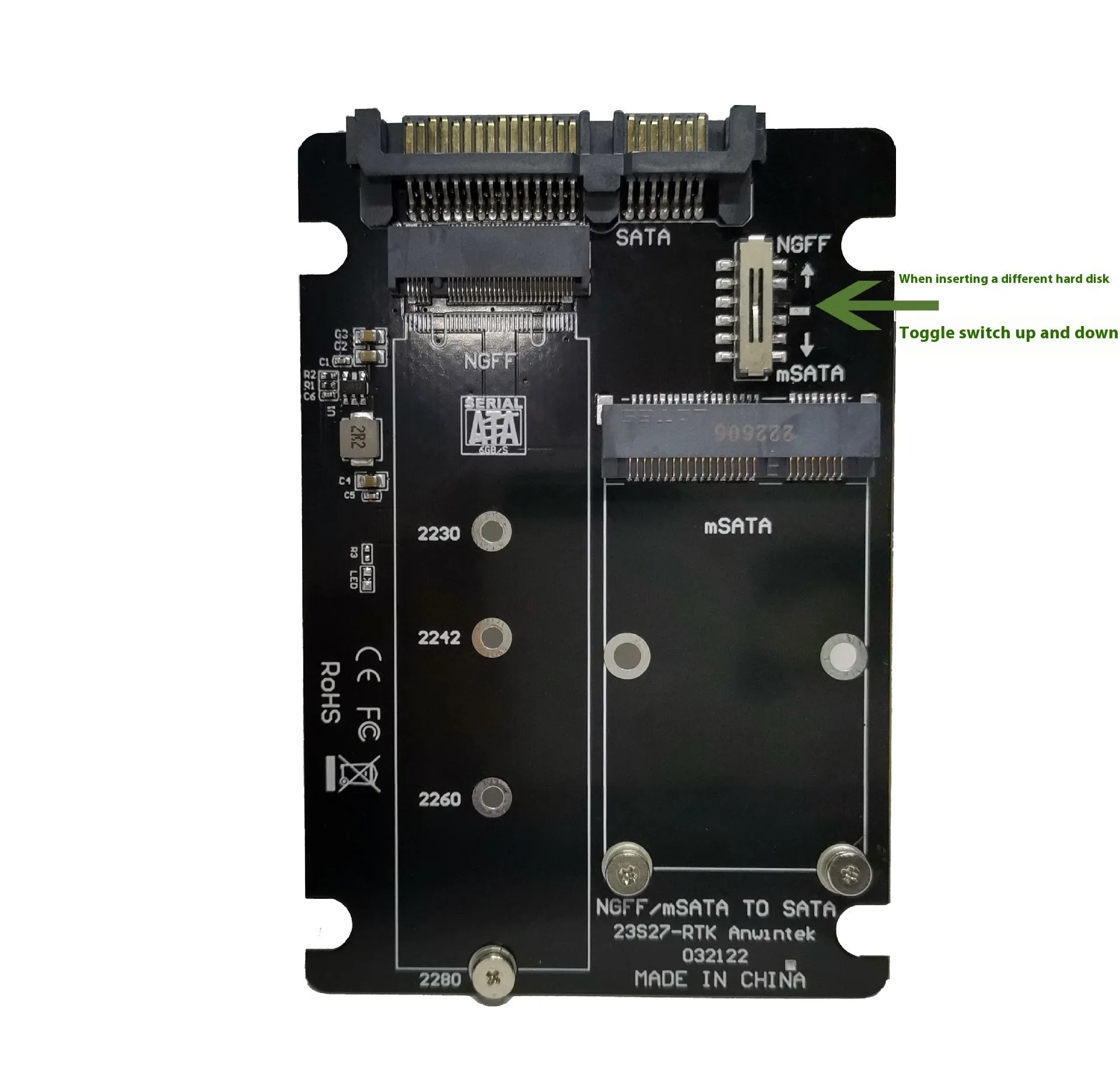 mSATA M.2 NGFF to SATA 3.0 USB 3.0 SSD adapter card with multiple colour options