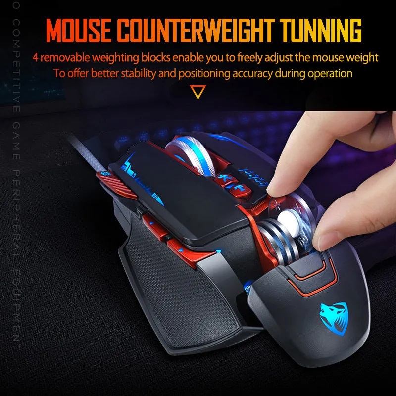 Thunder Wolf V9 wired gaming mouse in black with 2500 DPI optical sensor and ergonomic shape