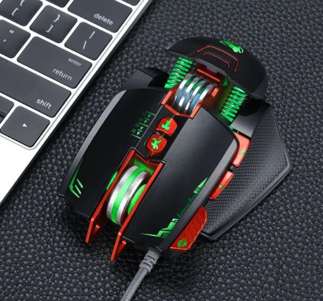 Thunder Wolf V9 wired gaming mouse in black with 2500 DPI optical sensor and ergonomic shape