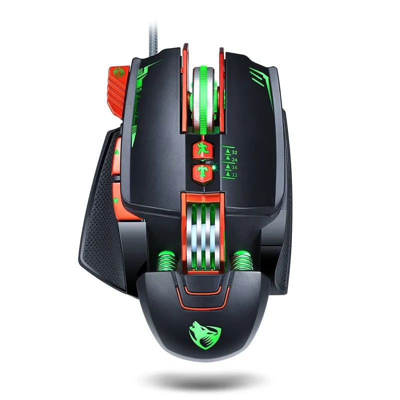 Thunder Wolf V9 wired gaming mouse in black with 2500 DPI optical sensor and ergonomic shape