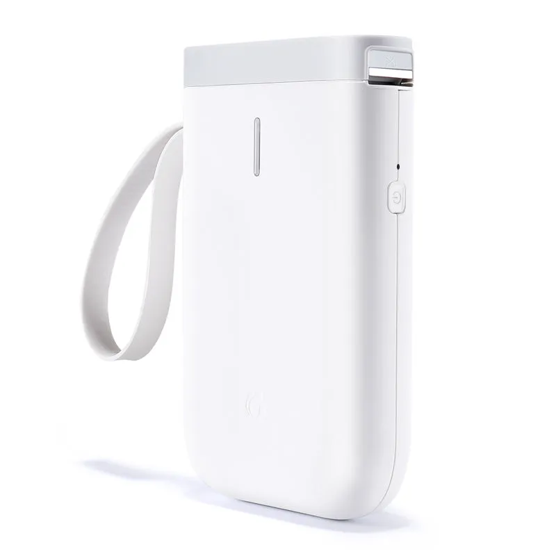 D11 Bluetooth label printer in black with thermal paper roll and smartphone showing app interface