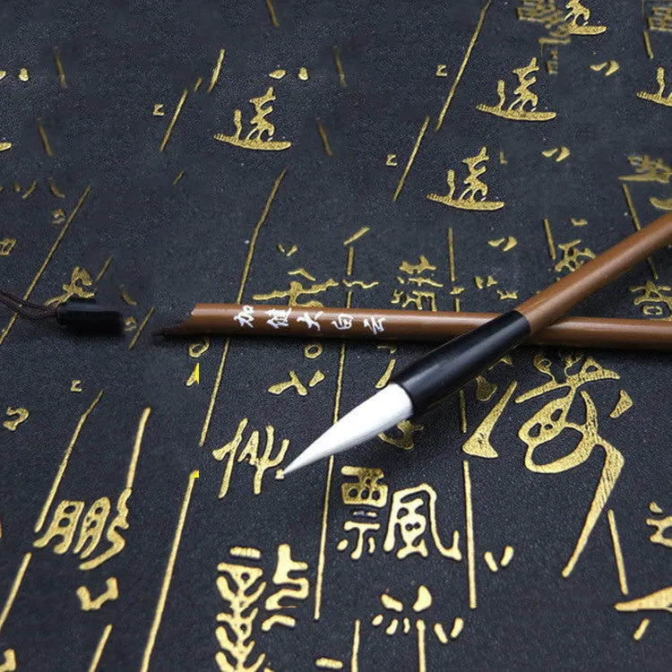 Set of three cloud calligraphy brushes with solid wood handles and round tips in sizes S M L