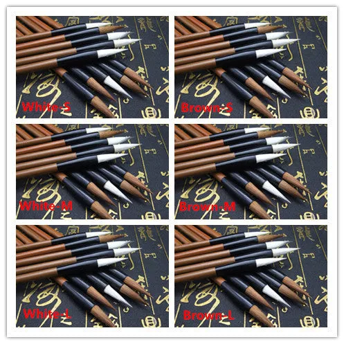Set of three cloud calligraphy brushes with solid wood handles and round tips in sizes S M L