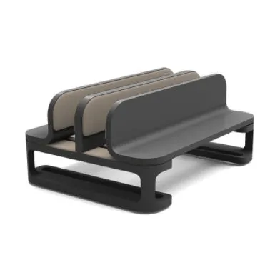 Aluminium alloy adjustable vertical stand holding a silver Macbook on a desk, promoting ventilation and space saving