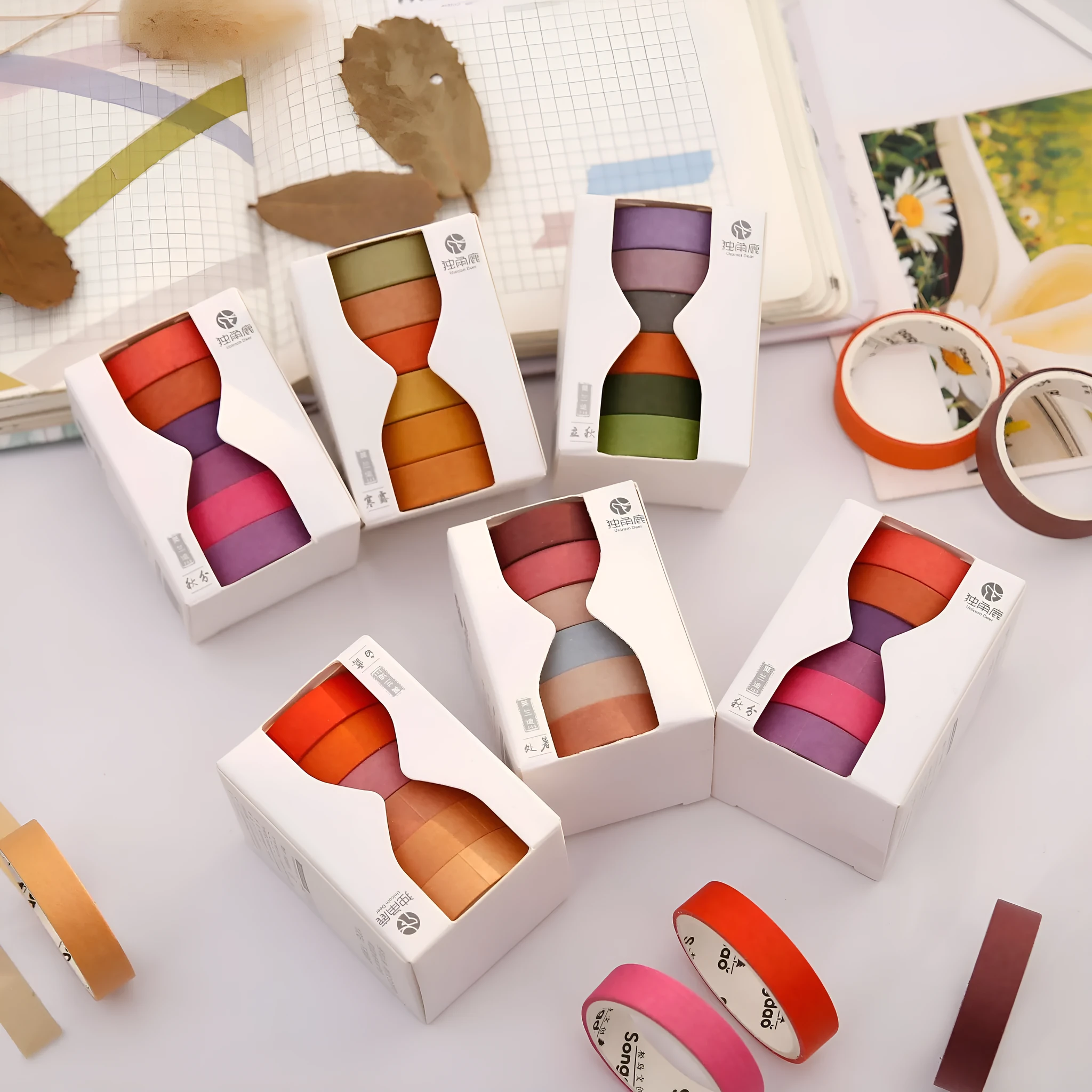 Morandi paper tape 9mm x 3m in assorted colours on a white background