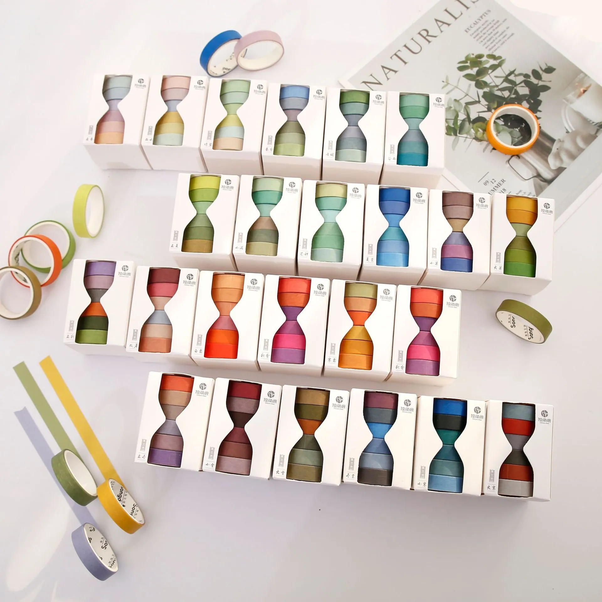 Morandi paper tape 9mm x 3m in assorted colours on a white background