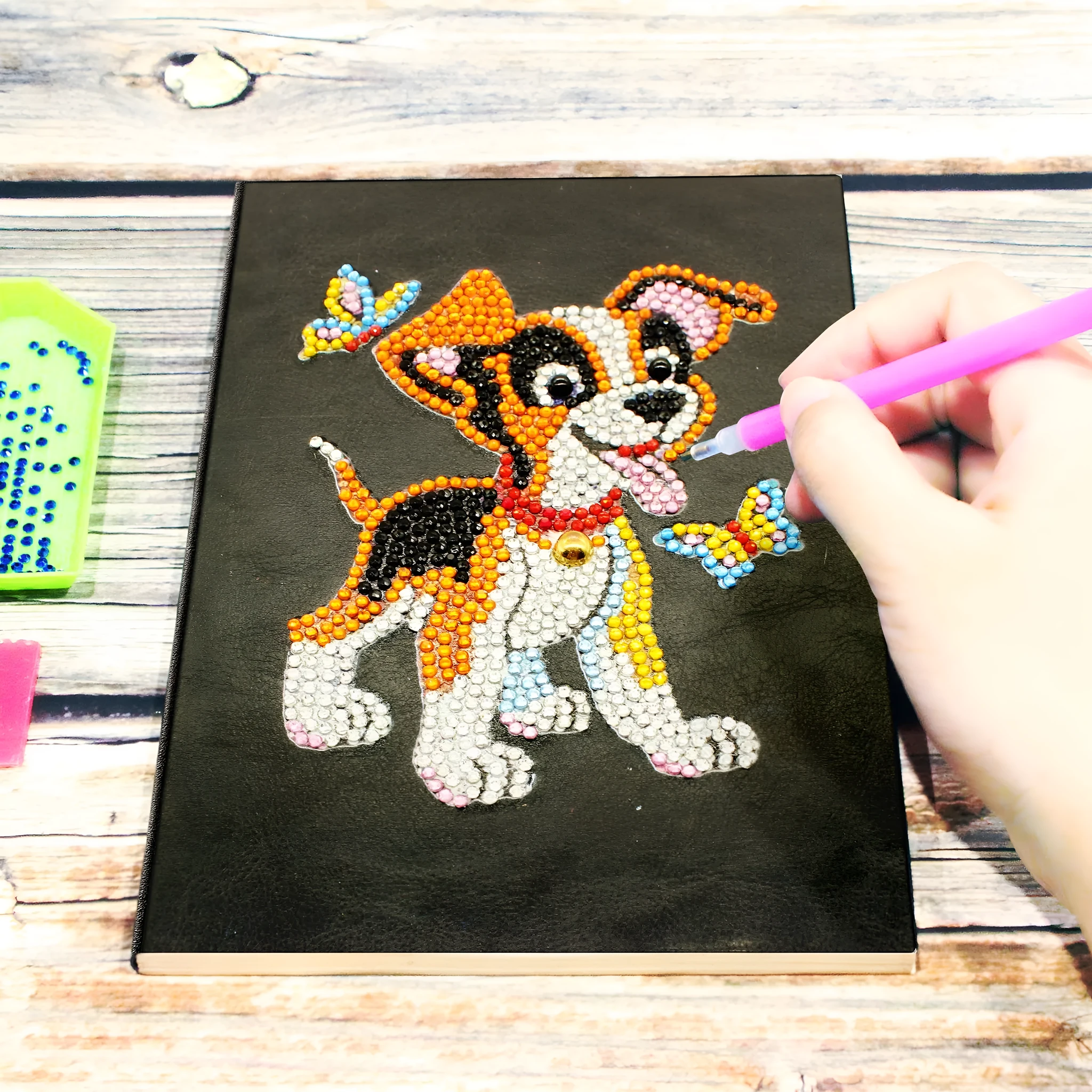 A5 black diamond painting notebook with hardcover, 50 pages, and dimensions 142x207x8mm