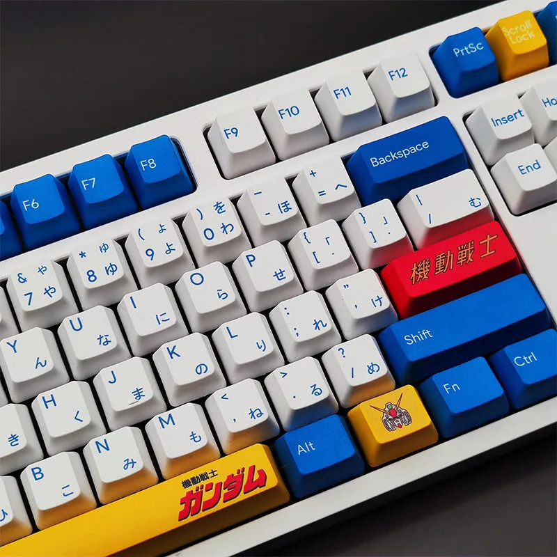 PBT sublimation keycap set with colour options Black Pink, Blue, and Brown, compatible with 104 108 87 key keyboards