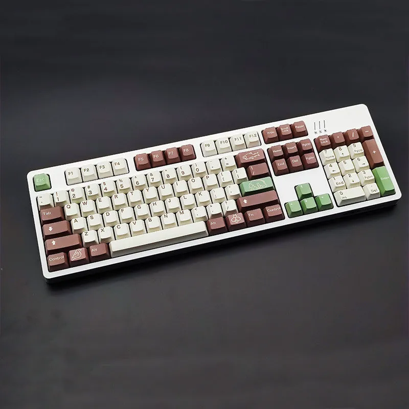 PBT sublimation keycap set with colour options Black Pink, Blue, and Brown, compatible with 104 108 87 key keyboards