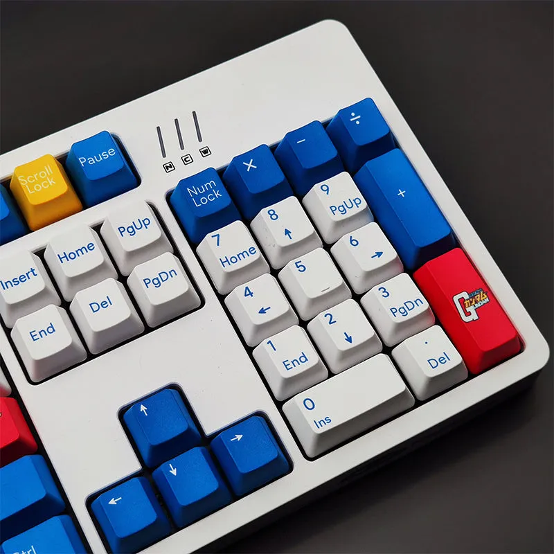PBT sublimation keycap set with colour options Black Pink, Blue, and Brown, compatible with 104 108 87 key keyboards