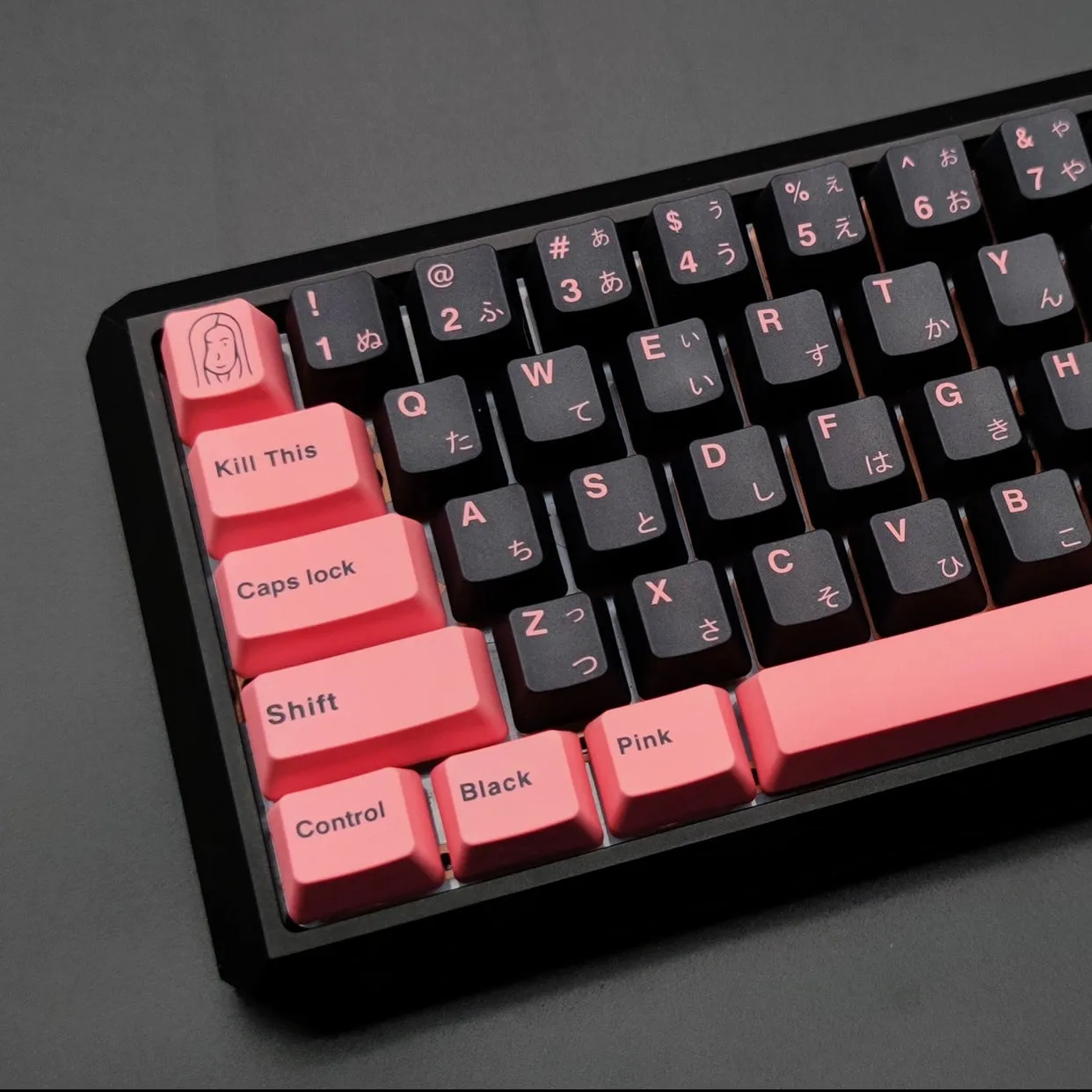 PBT sublimation keycap set with colour options Black Pink, Blue, and Brown, compatible with 104 108 87 key keyboards