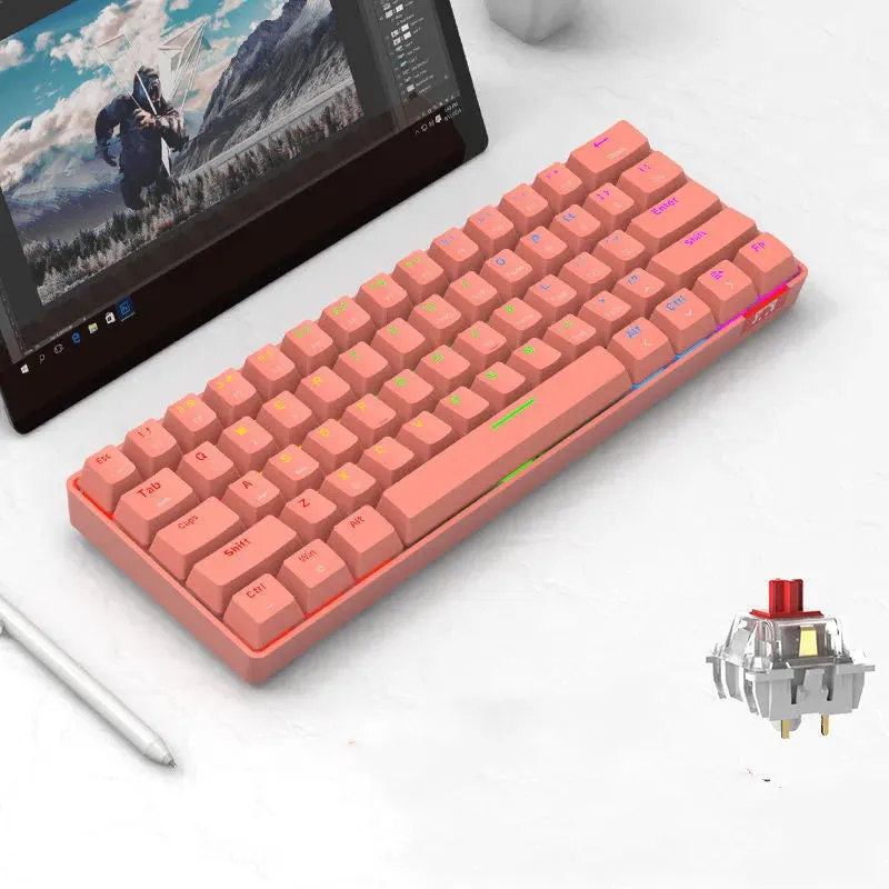 Wireless dual-mode Bluetooth mechanical keyboard with 61-key compact layout and monochrome backlight