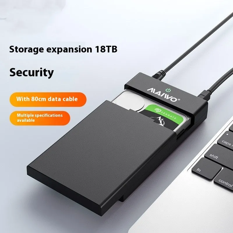 3.5-inch external hard drive enclosure in ABS plastic with USB 3.0 cable and power supply.