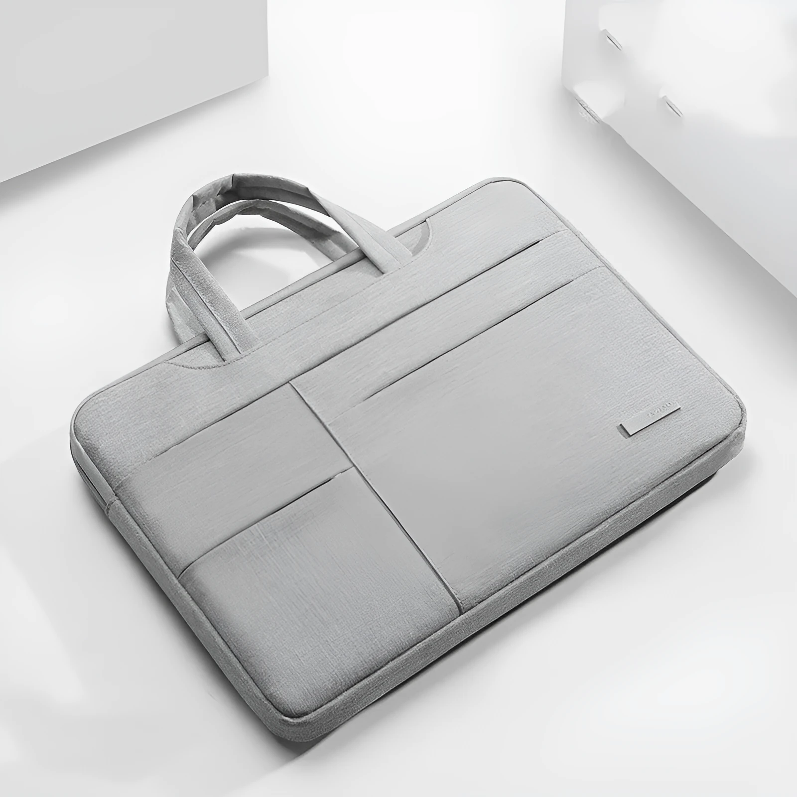 Oxford cloth 15.6 inch laptop bag with zipper closure and soft handle in grey