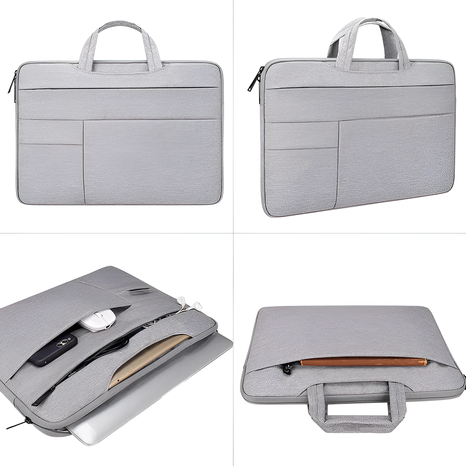 Grey waterproof polyester laptop inner bag with smooth nylon lining, fits 13.3 inch device