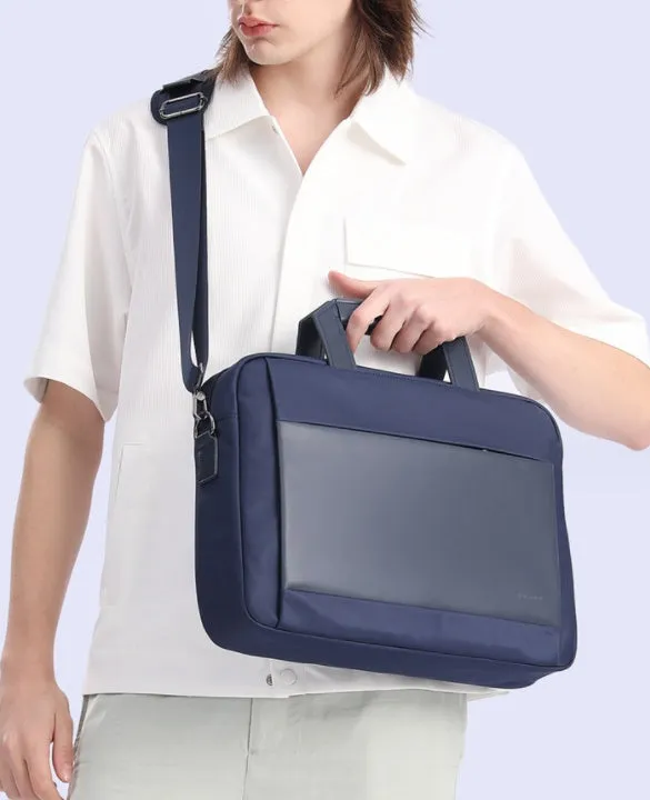Men's large capacity Oxford cloth computer bag for 15-inch laptop in black solid colour with sewing thread detail