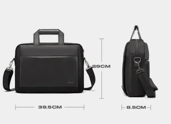 Men's large capacity Oxford cloth computer bag for 15-inch laptop in black solid colour with sewing thread detail