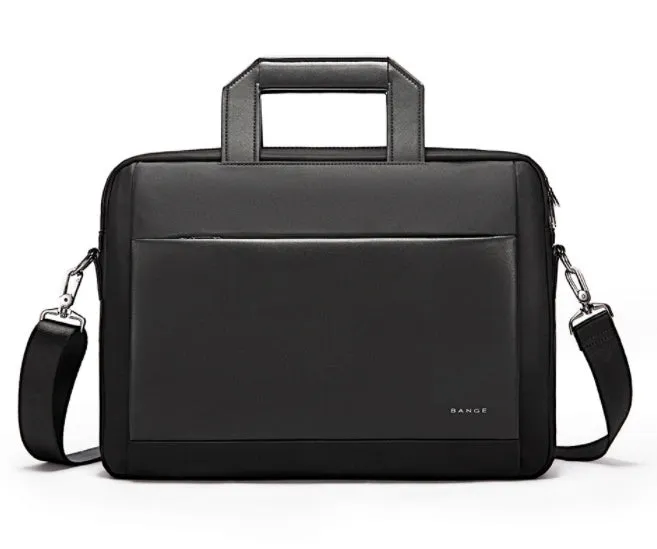 Men's large capacity Oxford cloth computer bag for 15-inch laptop in black solid colour with sewing thread detail