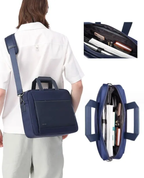Men's large capacity Oxford cloth computer bag for 15-inch laptop in black solid colour with sewing thread detail