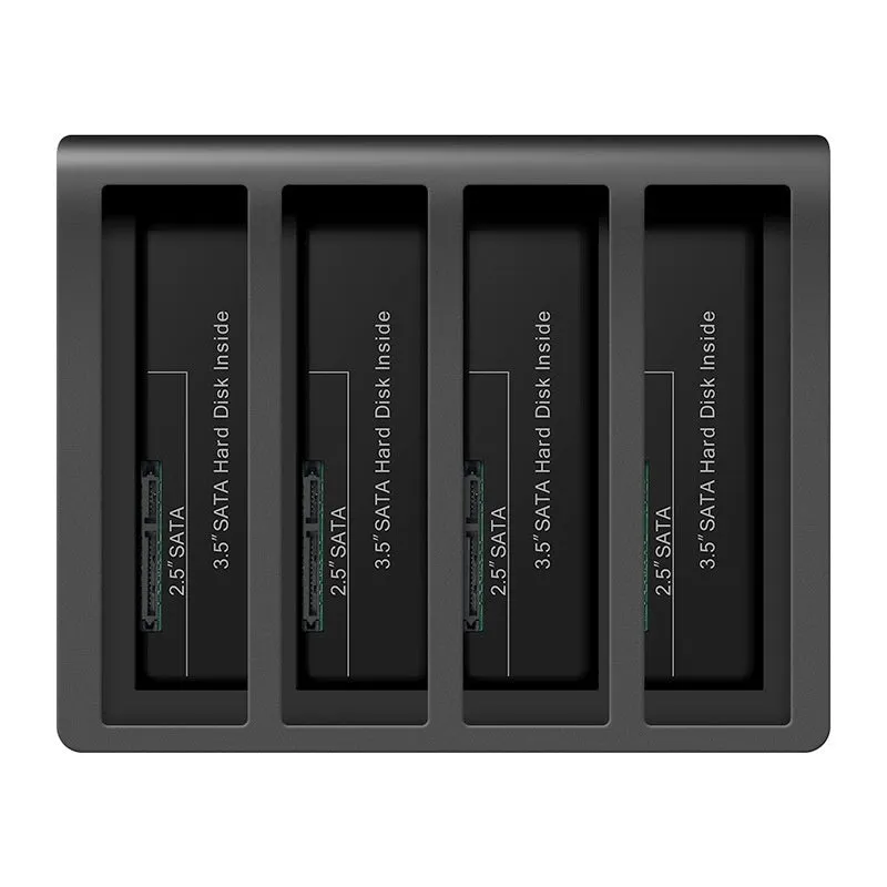 External four-bay 2.5-inch hard drive enclosure with USB 3.0 cable and power adapter