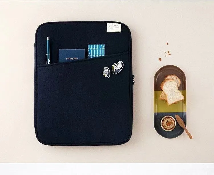 Creative Simple Solid Colour Nylon Tablet Bag Zipper Closure Dark Blue Pink Red Yellow 11 13 Inch