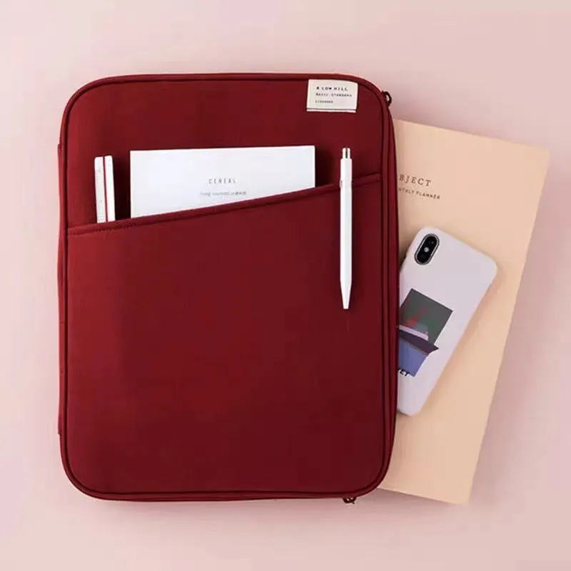 Creative Simple Solid Colour Nylon Tablet Bag Zipper Closure Dark Blue Pink Red Yellow 11 13 Inch