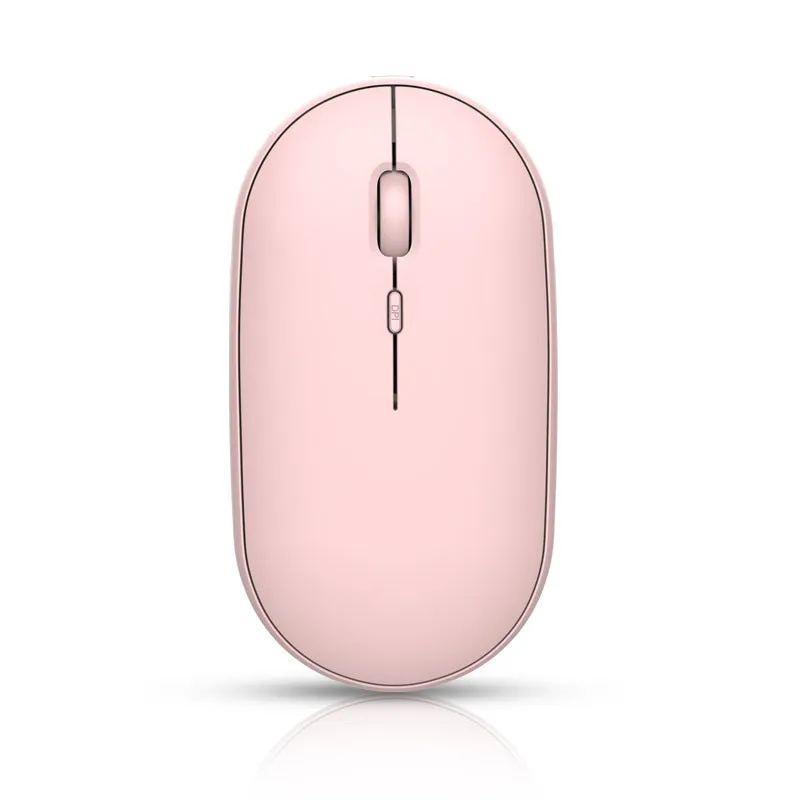 Rechargeable dual-mode wireless mouse in white with 2.4GHz and Bluetooth 5.0, 500mAh battery, compact 105x60x20mm size