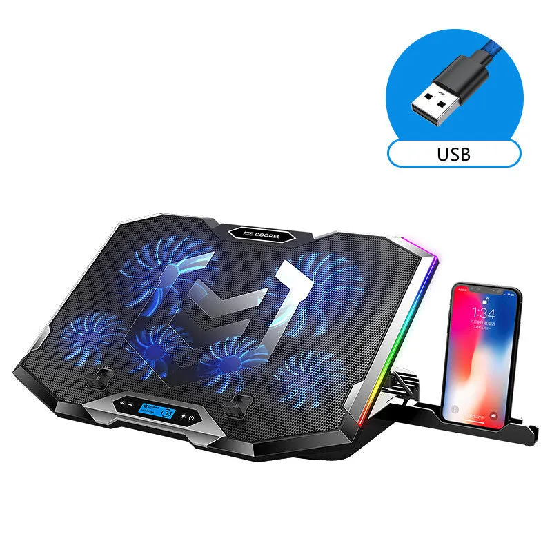 Notebook computer fan radiator base silent cooling laptop pad with dual fans in blue