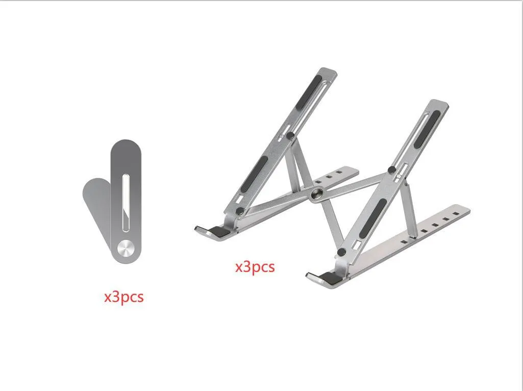 Silver cooling folding computer stand made of aluminium alloy and silicone pads for laptops under 16 inches