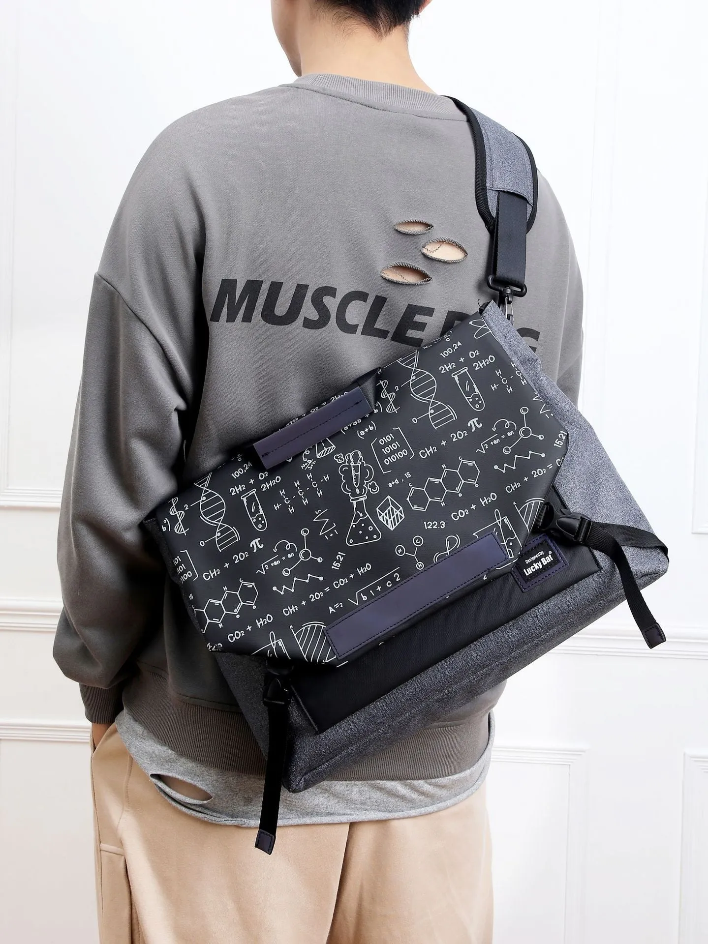 Oxford cloth laptop messenger bag with printed letter pattern for 13-16 inch tablet and 16 inch gaming notebook