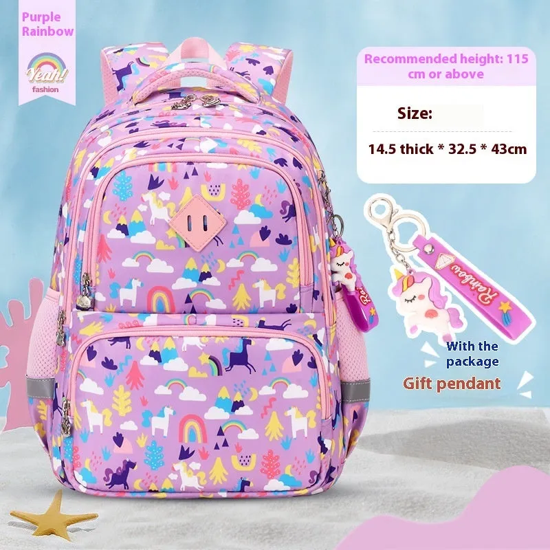 Children's waterproof Oxford cloth school backpack in dinosaur pattern with curved shoulder straps