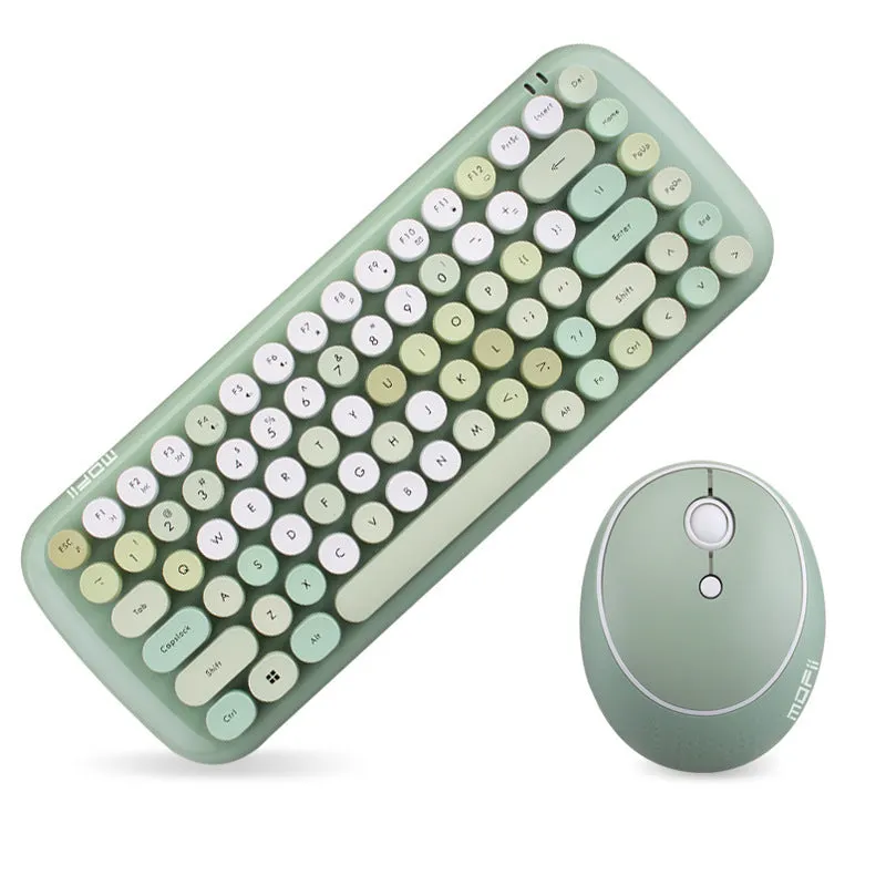 Wireless 2.4G keyboard mouse set in blue, compact design with 84 keys and 6-button mouse