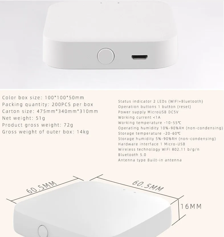 Tuya smart home gateway white Zigbee 3.0 WIFI bridge central control host with LED indicators