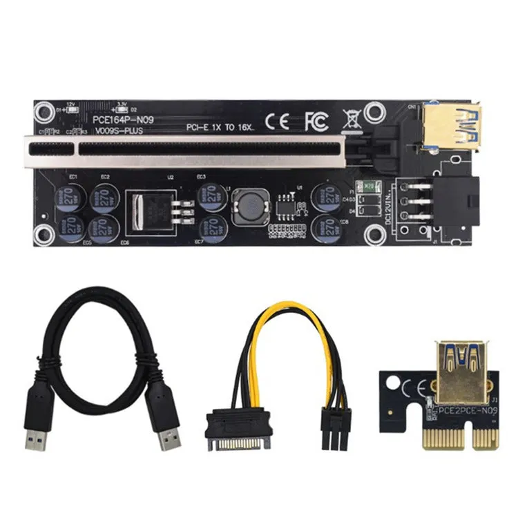 Black PCI Express 16X to 1X riser card with 60cm USB 3.0 cable and tinned copper wire
