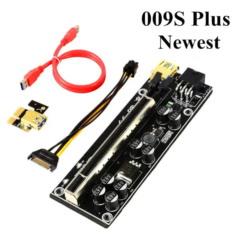 Black PCI Express 16X to 1X riser card with 60cm USB 3.0 cable and tinned copper wire