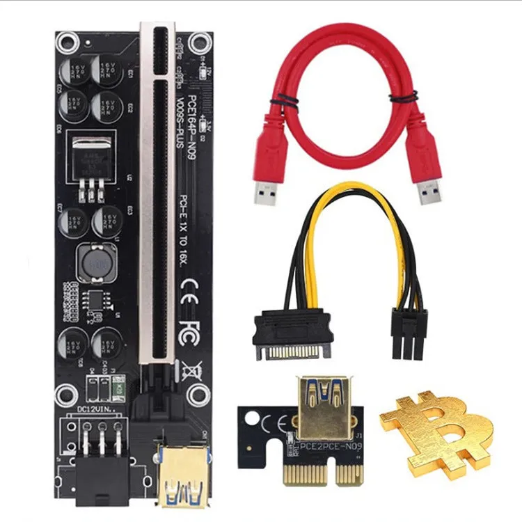 Black PCI Express 16X to 1X riser card with 60cm USB 3.0 cable and tinned copper wire
