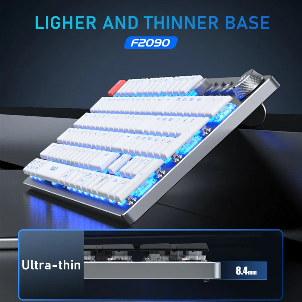 Wireless mechanical keyboard 104 keys low-profile with blue backlight, full layout, and short shaft switches