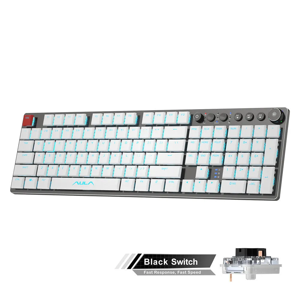 Wireless mechanical keyboard 104 keys low-profile with blue backlight, full layout, and short shaft switches