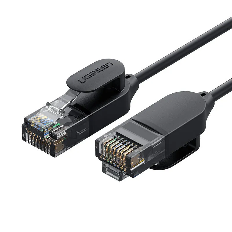 Black plastic home network cable for high-speed broadband router and computer connection