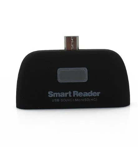 USB C OTG card reader with dual slots for SD and microSD cards in Black colour