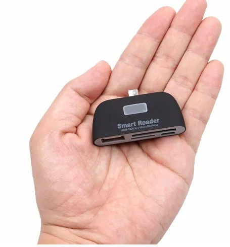 USB C OTG card reader with dual slots for SD and microSD cards in Black colour