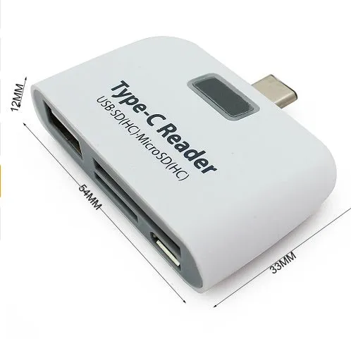 USB C OTG card reader with dual slots for SD and microSD cards in Black colour